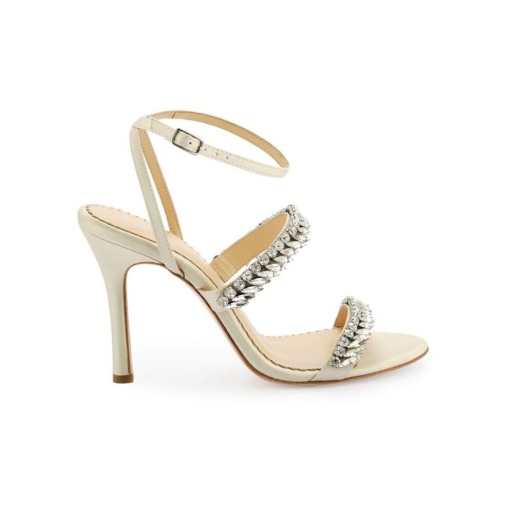 BELLA BELLE Womens Ivory Embellished Belinda Round Toe Stiletto Sandals 9 M